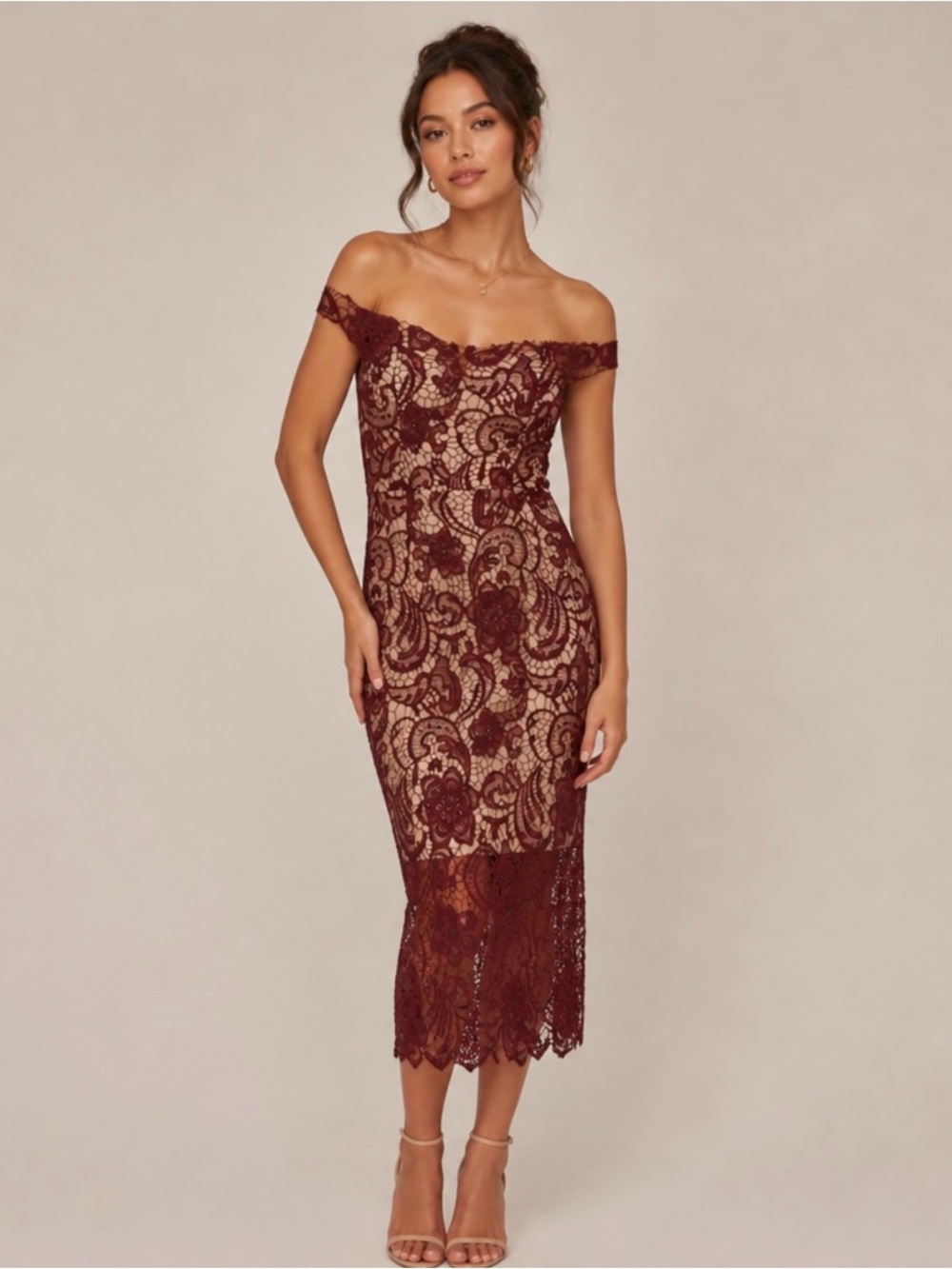 MISGUIDED Lace Burgot Off-shoulder Dress